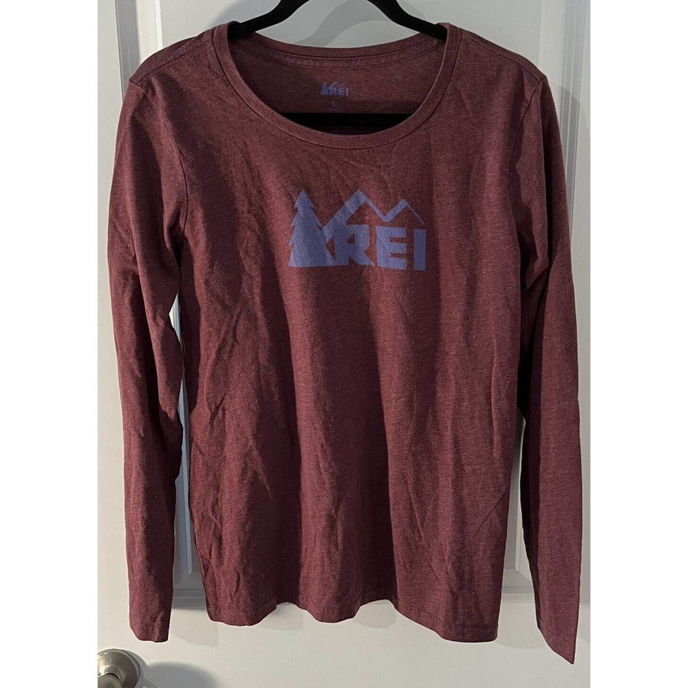 REI WOMENS LARGE MAROON LONG SLEEVE GRAPHIC TSHIRT TOP OUTDOORS CASUAL LAYER